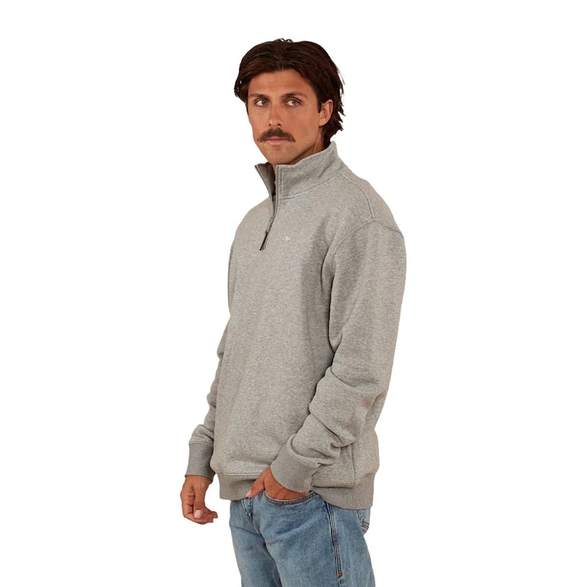 Strand Mens 1/4 Zip Crew - Grey Marle - Land to Coast