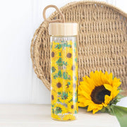 Sunflower Print Glass Water Bottle With Bamboo Lid - Land to Coast