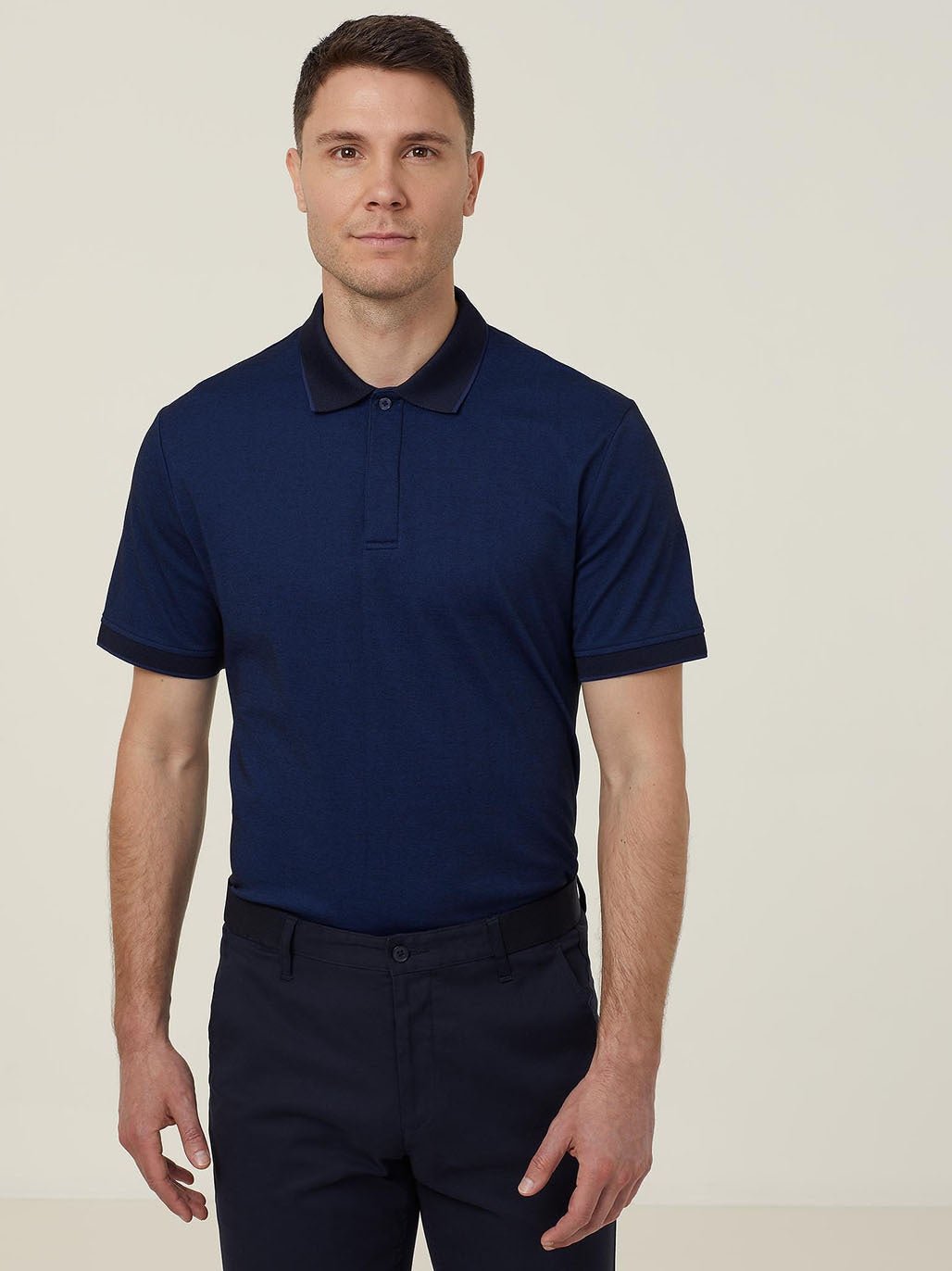 Textured Mens Work Polo Shirt SS Durable Pique Blue/Navy CATJA4 - Land to Coast