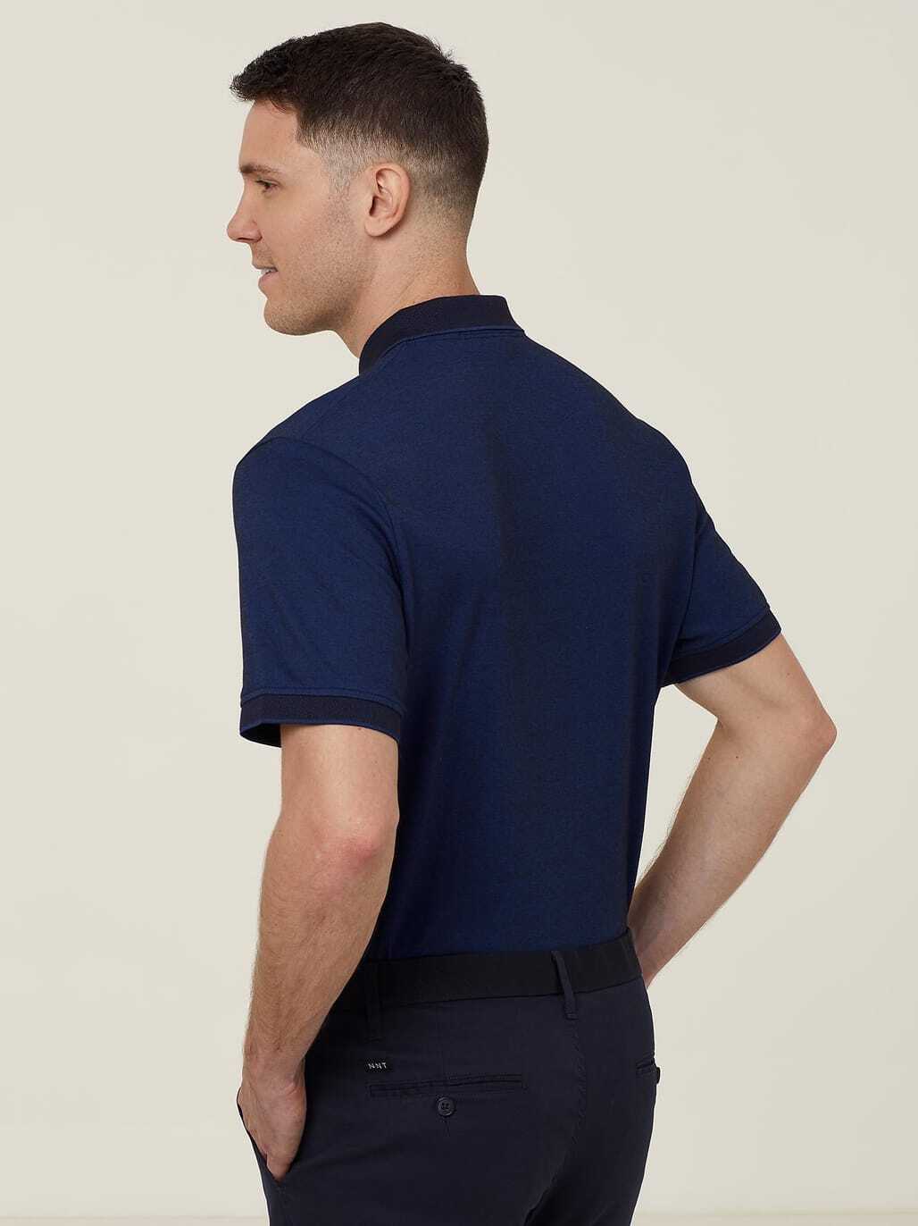 Textured Mens Work Polo Shirt SS Durable Pique Blue/Navy CATJA4 - Land to Coast