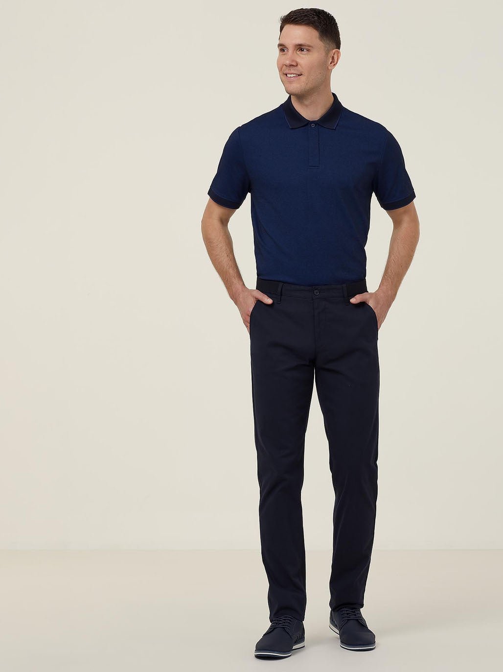 Textured Mens Work Polo Shirt SS Durable Pique Blue/Navy CATJA4 - Land to Coast