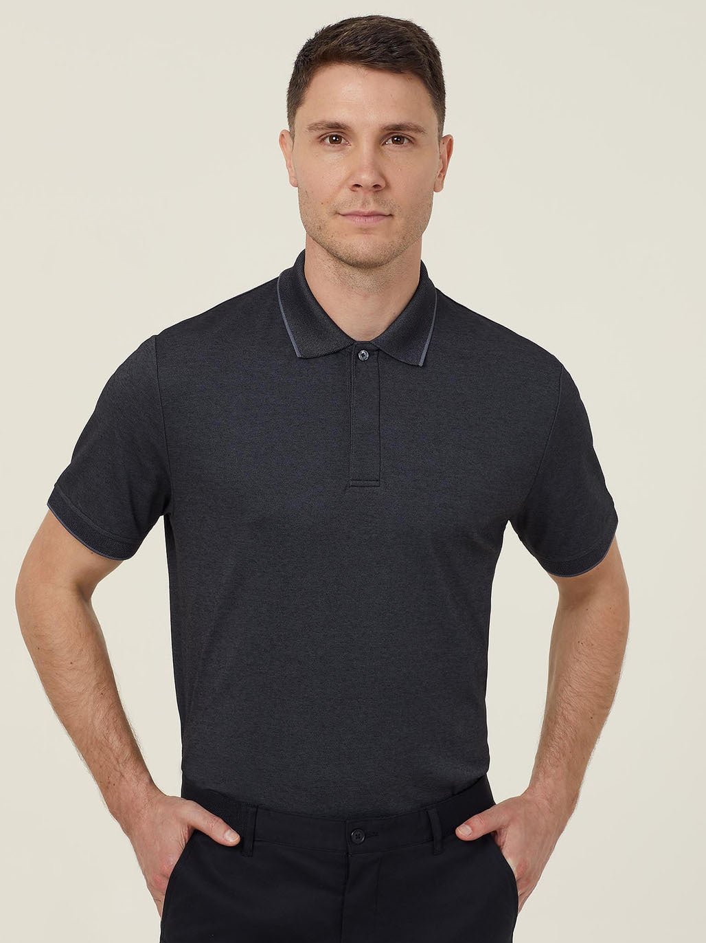 Textured Mens Work Polo Shirt SS Durable Pique Charcoal/Black CATJA4 - Land to Coast