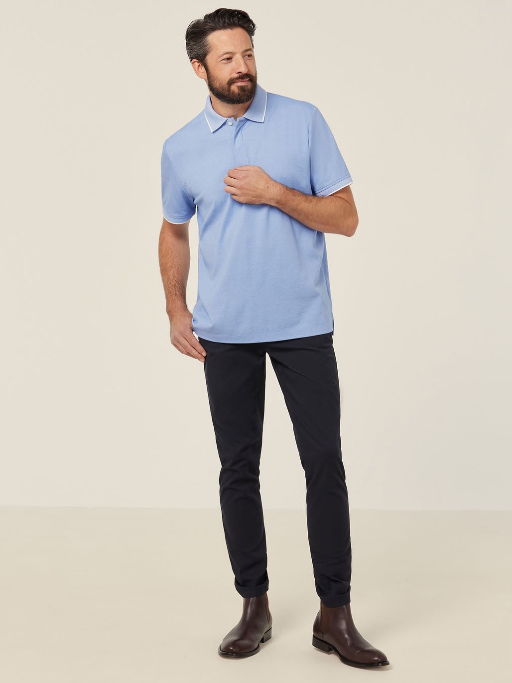Textured Mens Work Polo Shirt SS Durable Pique Light Blue CATJA4 - Land to Coast