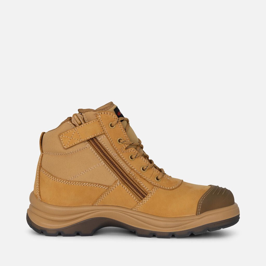 Tradie 5" Zip & Lace Steel Cap Safety Work Boots Wheat K27100 - Land to Coast