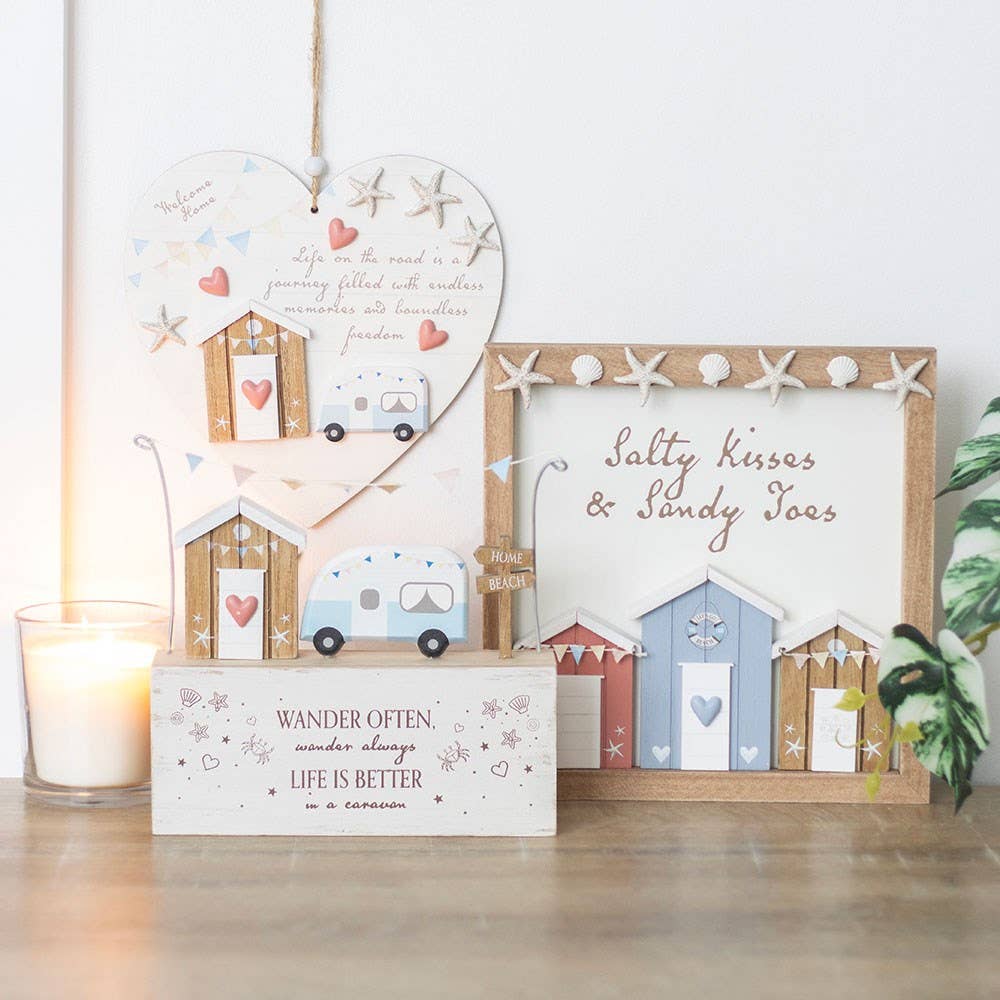 Wander Often Beach Hut Caravan Wooden Ornament - Land to Coast
