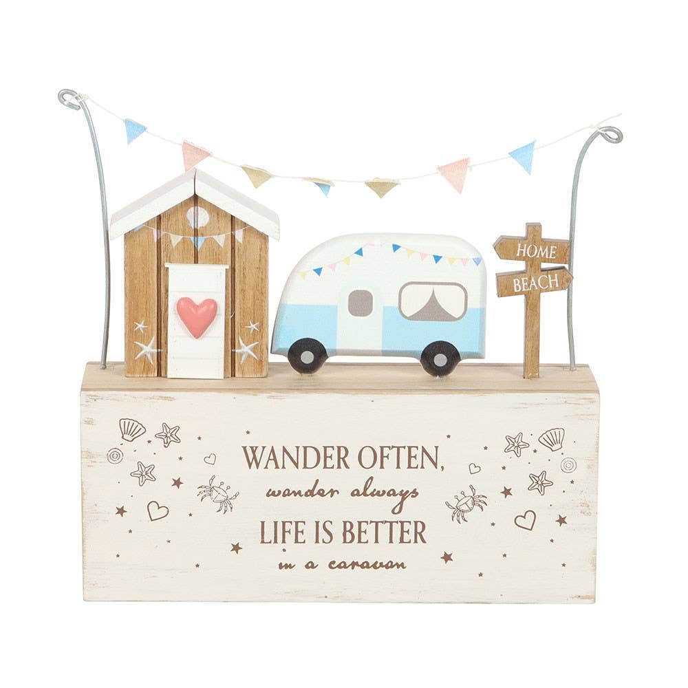 Wander Often Beach Hut Caravan Wooden Ornament - Land to Coast