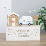 Wander Often Beach Hut Caravan Wooden Ornament - Land to Coast