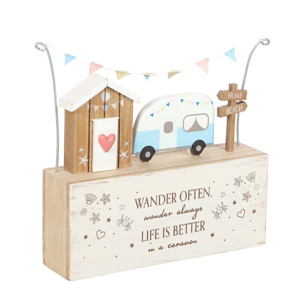 Wander Often Beach Hut Caravan Wooden Ornament - Land to Coast