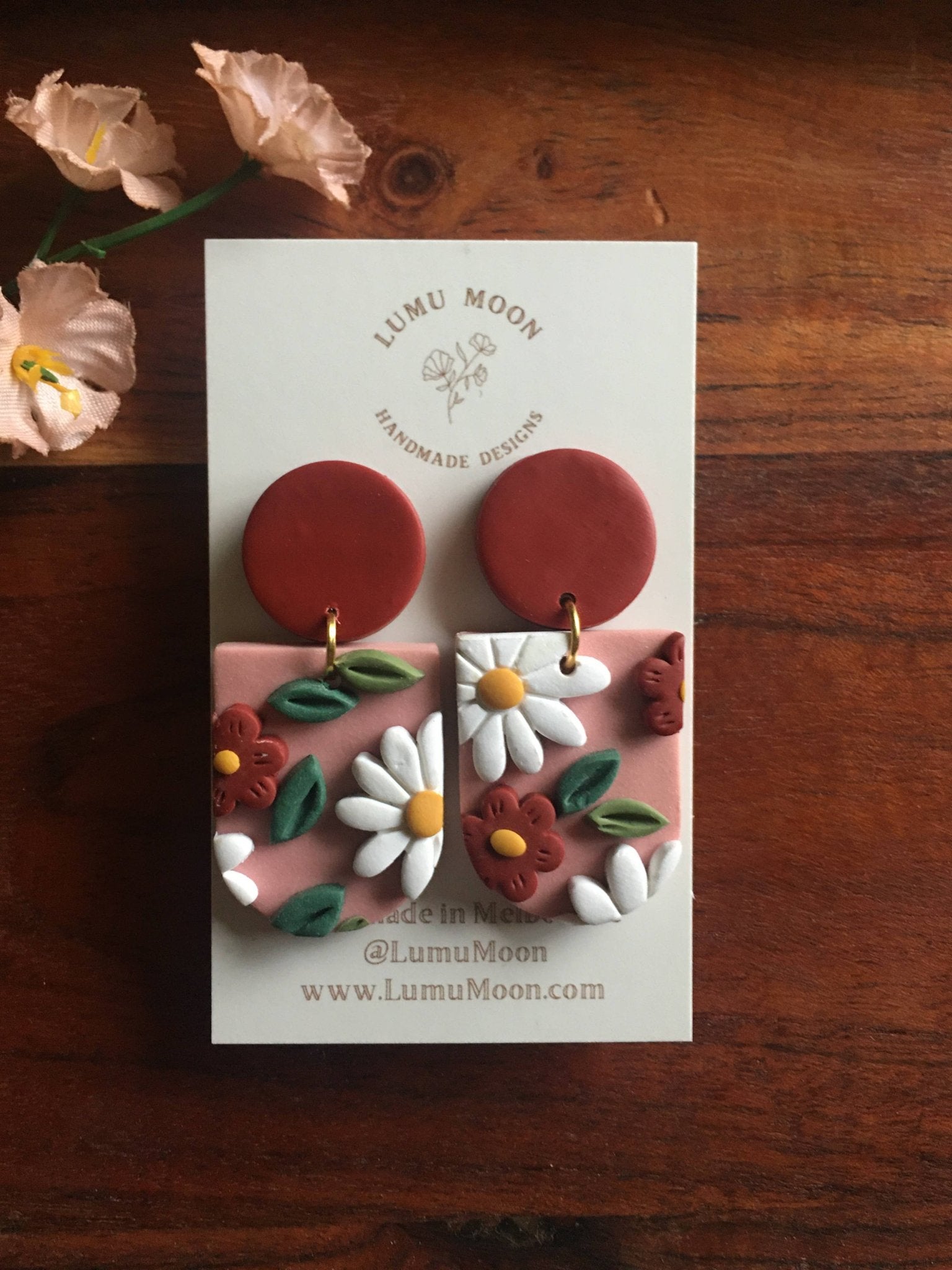 Winter Daydream Floral Earrings - Red & arch shape Earrings - Land to Coast