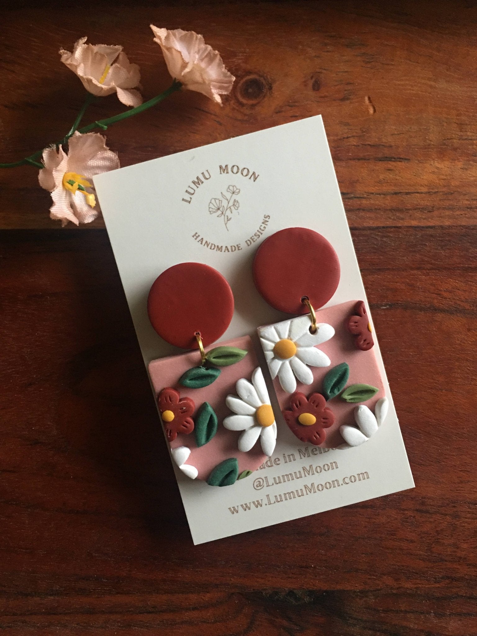Winter Daydream Floral Earrings - Red & arch shape Earrings - Land to Coast