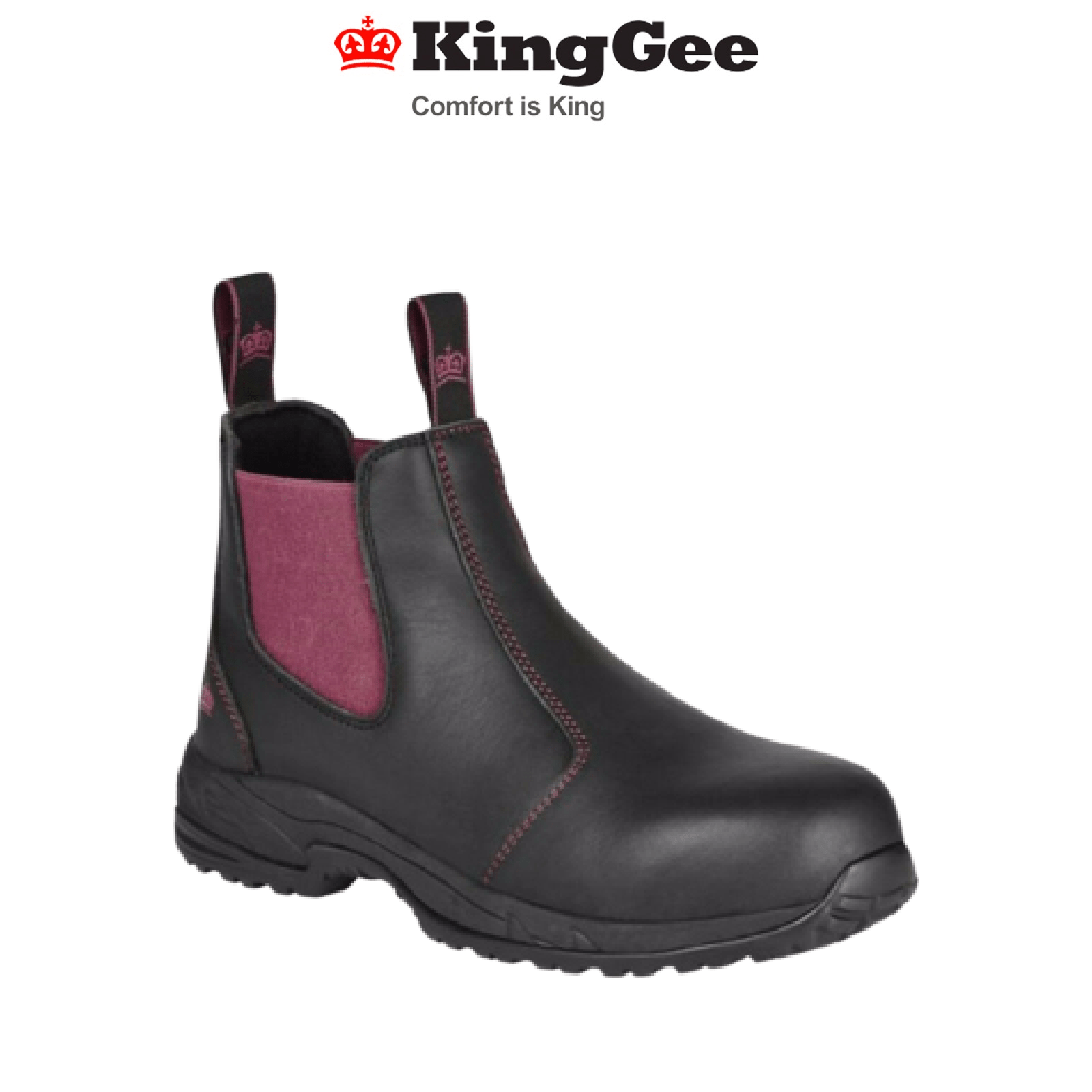 Womens KingGee Tradie Pull Up Work Boots Full Leather Safety Toe Black K27390 - Land to Coast