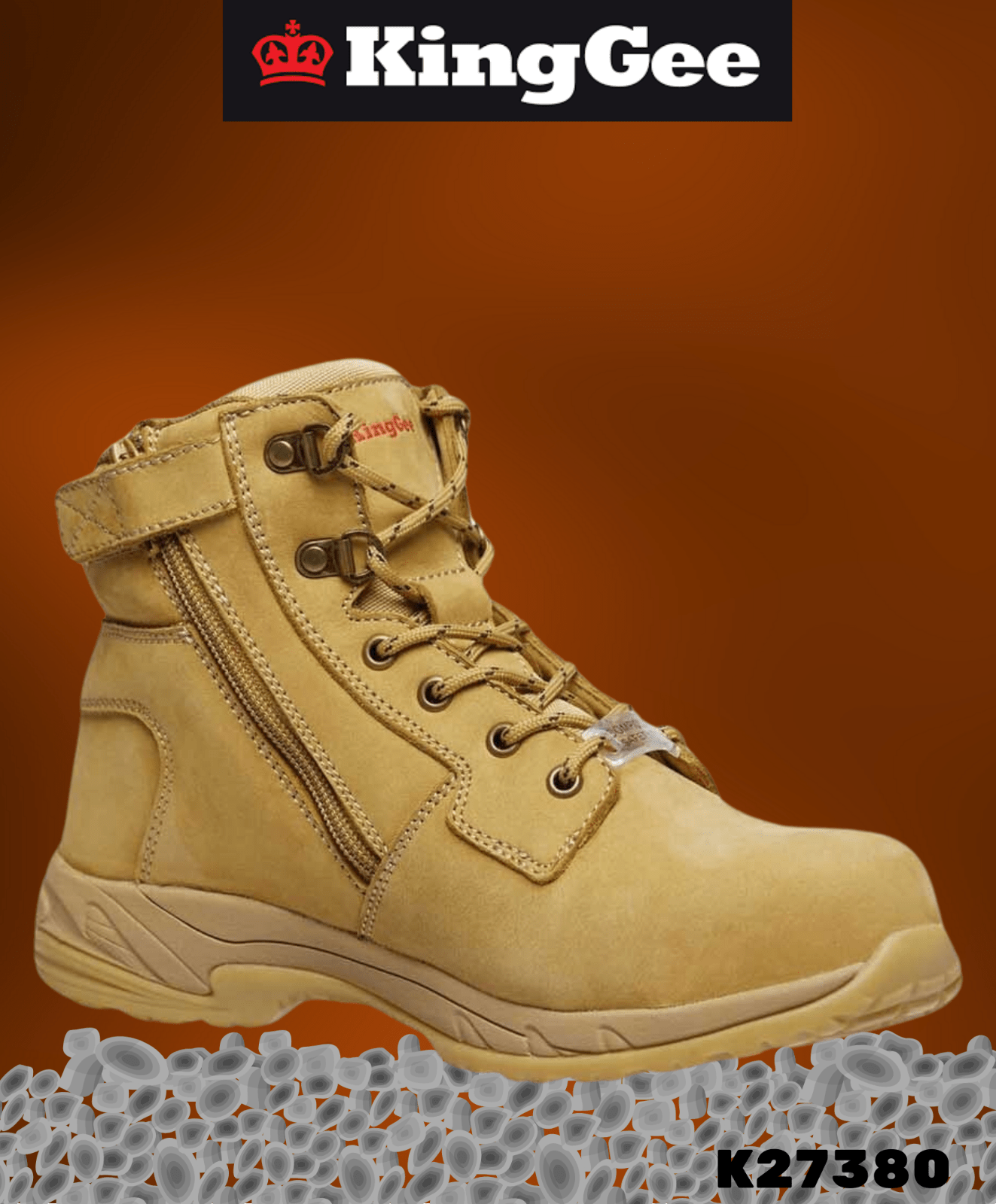 Womens KingGee Tradie Zip Up Safety Toe Nubuck Leather Gel Work Boots K27380 - Land to Coast