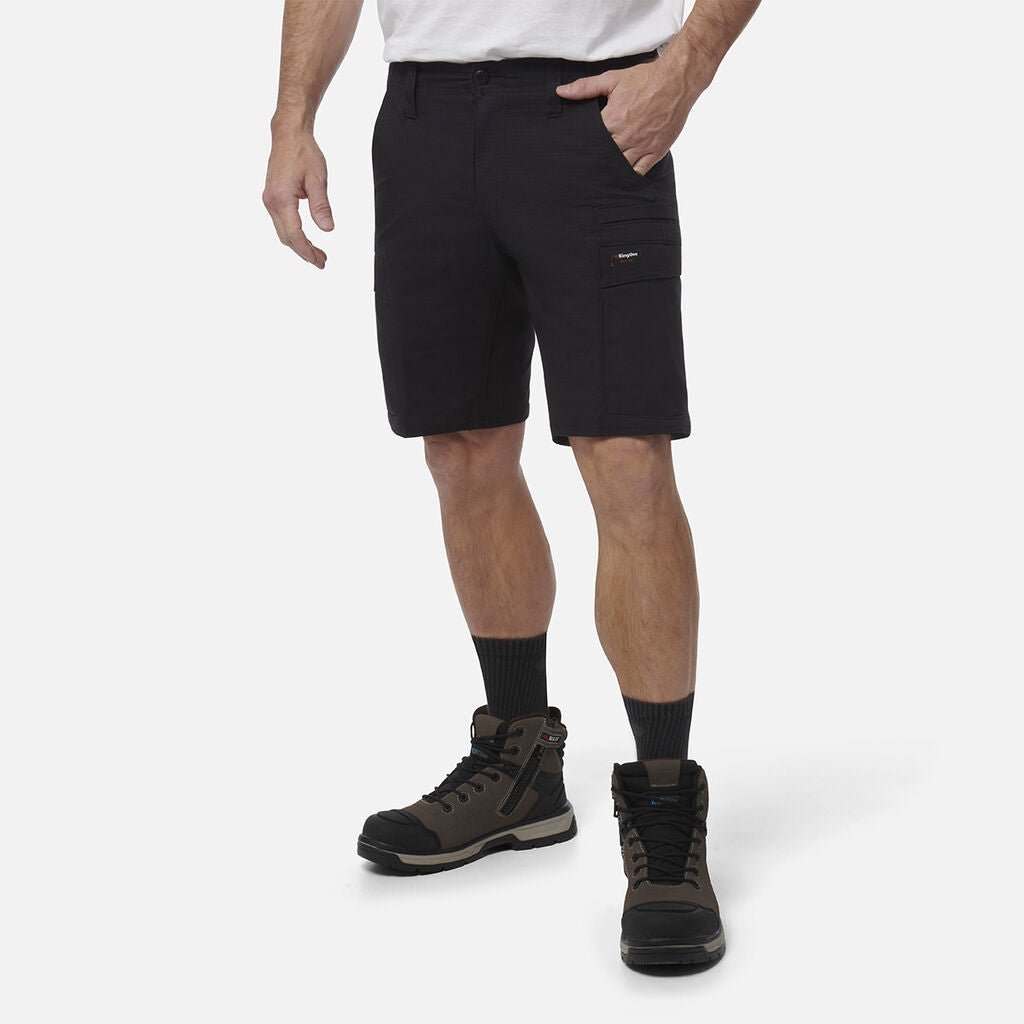 Workcool Pro Stretch Cargo Work Shorts Black Ripstop Gel Waistband BLACK K17006 - Land to Coast