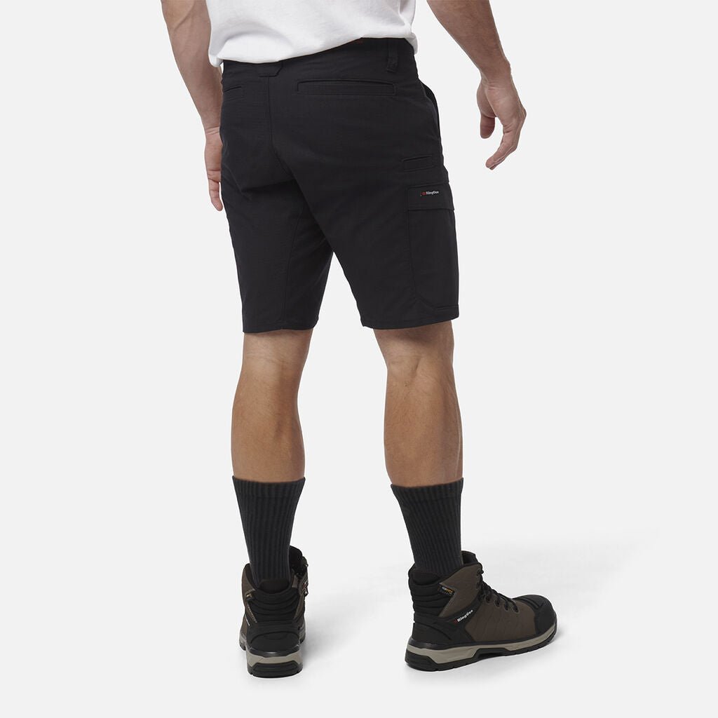 Workcool Pro Stretch Cargo Work Shorts Black Ripstop Gel Waistband BLACK K17006 - Land to Coast