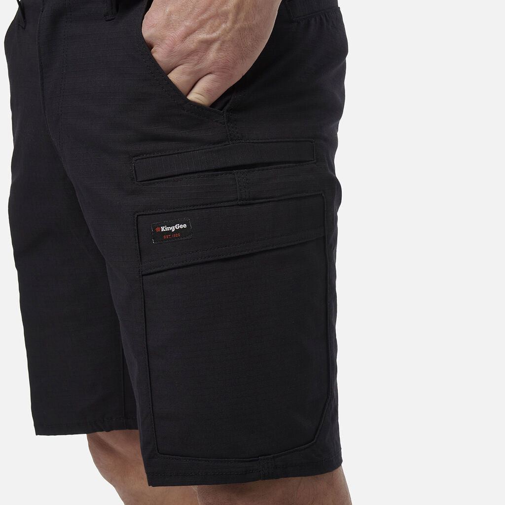 Workcool Pro Stretch Cargo Work Shorts Black Ripstop Gel Waistband BLACK K17006 - Land to Coast