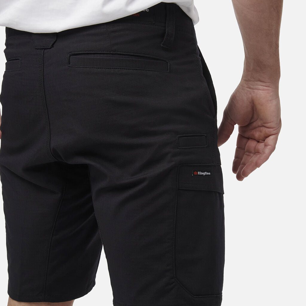 Workcool Pro Stretch Cargo Work Shorts Black Ripstop Gel Waistband BLACK K17006 - Land to Coast