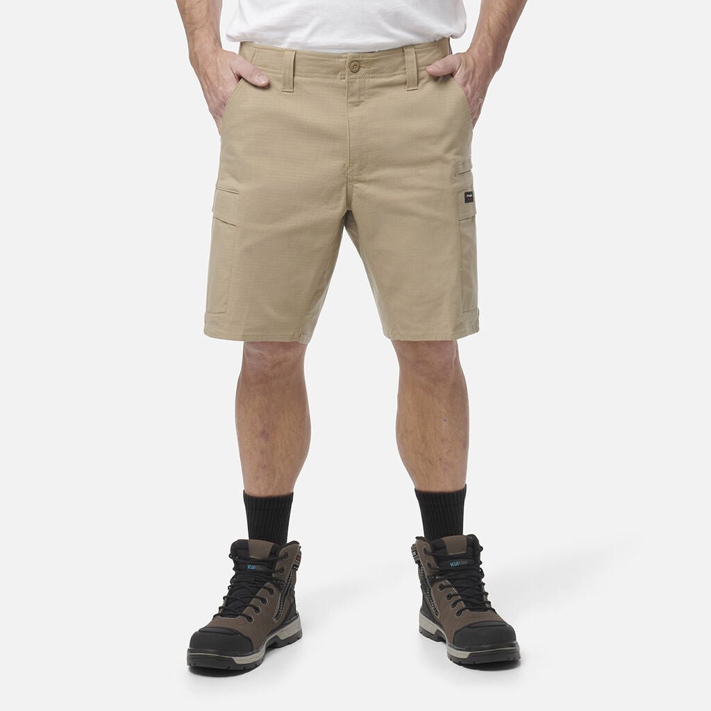 Workcool Pro Stretch Cargo Work Shorts Black Ripstop Gel Waistband Khaki K17006 - Land to Coast
