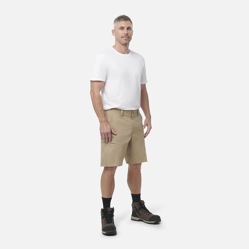 Workcool Pro Stretch Cargo Work Shorts Black Ripstop Gel Waistband Khaki K17006 - Land to Coast