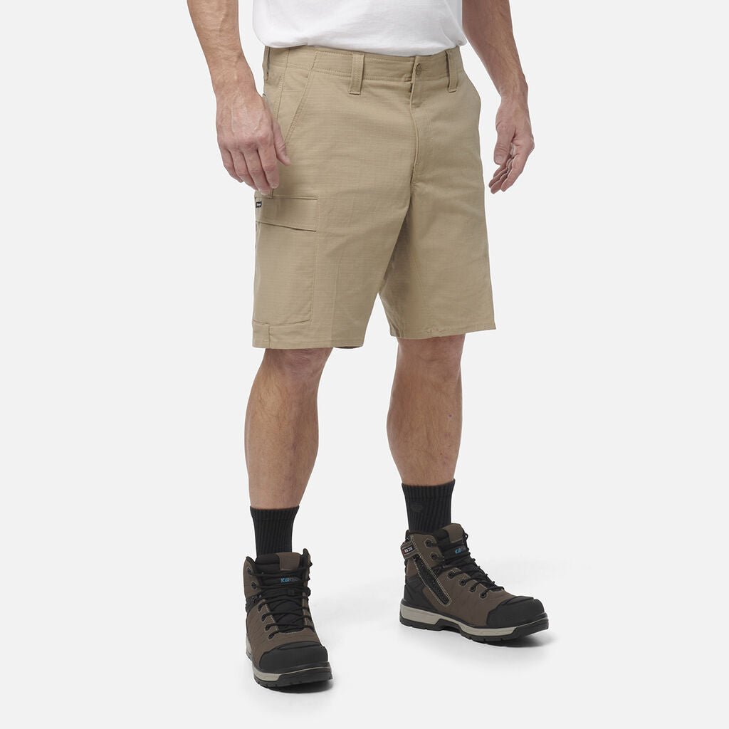 Workcool Pro Stretch Cargo Work Shorts Black Ripstop Gel Waistband Khaki K17006 - Land to Coast