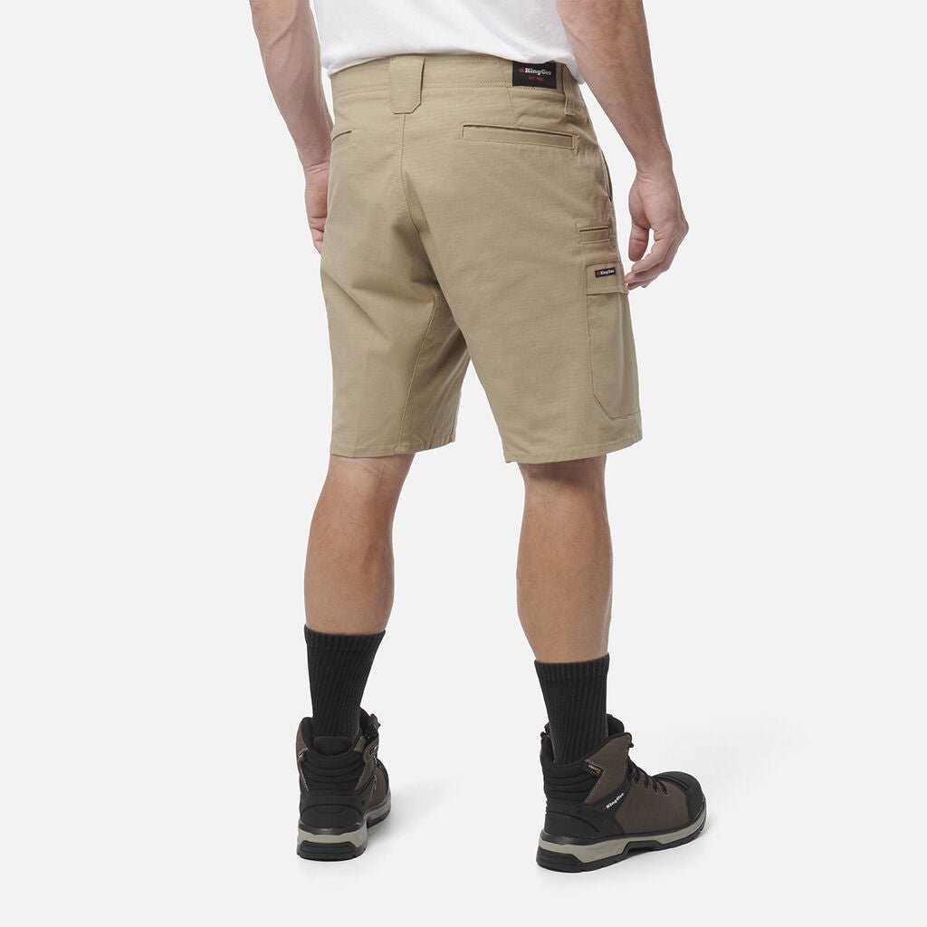 Workcool Pro Stretch Cargo Work Shorts Black Ripstop Gel Waistband Khaki K17006 - Land to Coast