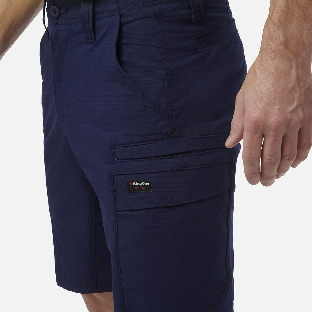 Workcool Pro Stretch Cargo Work Shorts Black Ripstop Gel Waistband Navy K17006 - Land to Coast