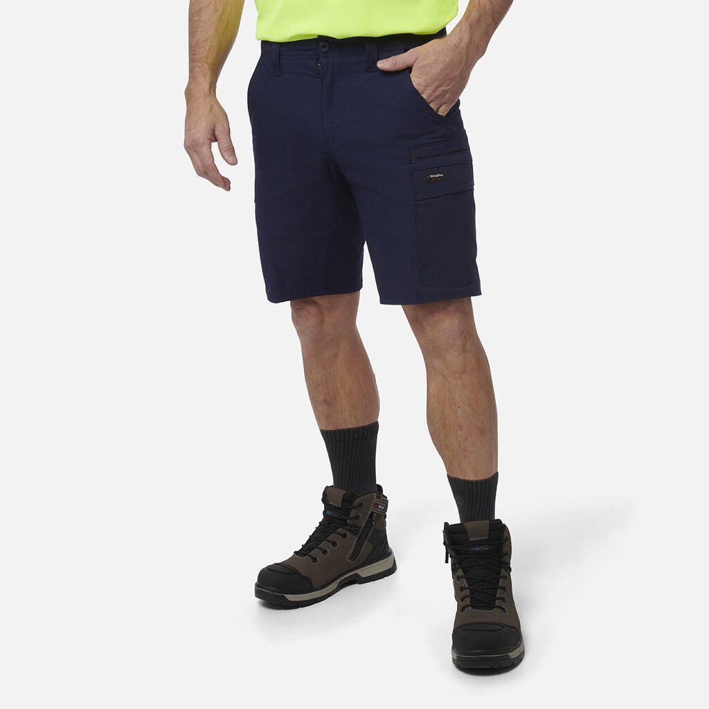 Workcool Pro Stretch Cargo Work Shorts Black Ripstop Gel Waistband Navy K17006 - Land to Coast