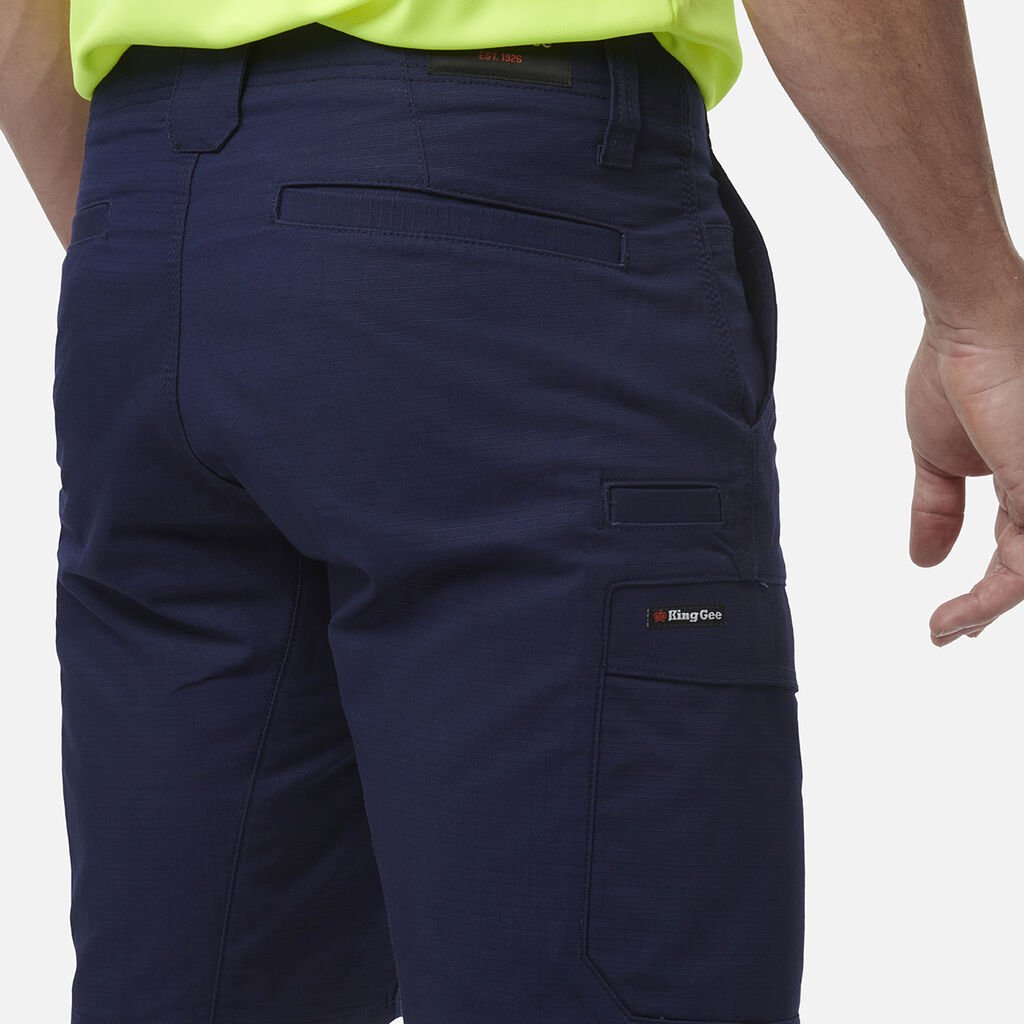 Workcool Pro Stretch Cargo Work Shorts Black Ripstop Gel Waistband Navy K17006 - Land to Coast