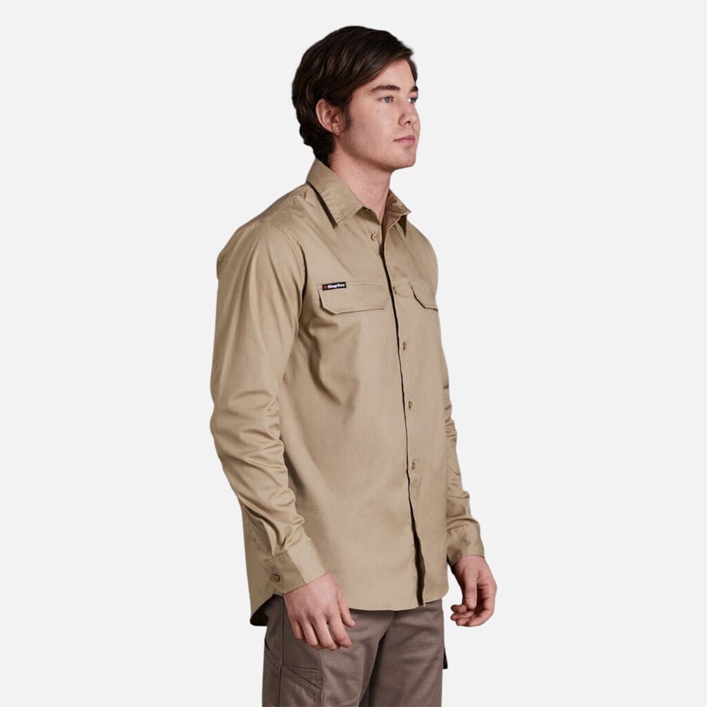 Workcool Pro Stretch Ripstop LS Work Shirt Men’s Durable Cooling Vents Khaki K14021 - Land to Coast