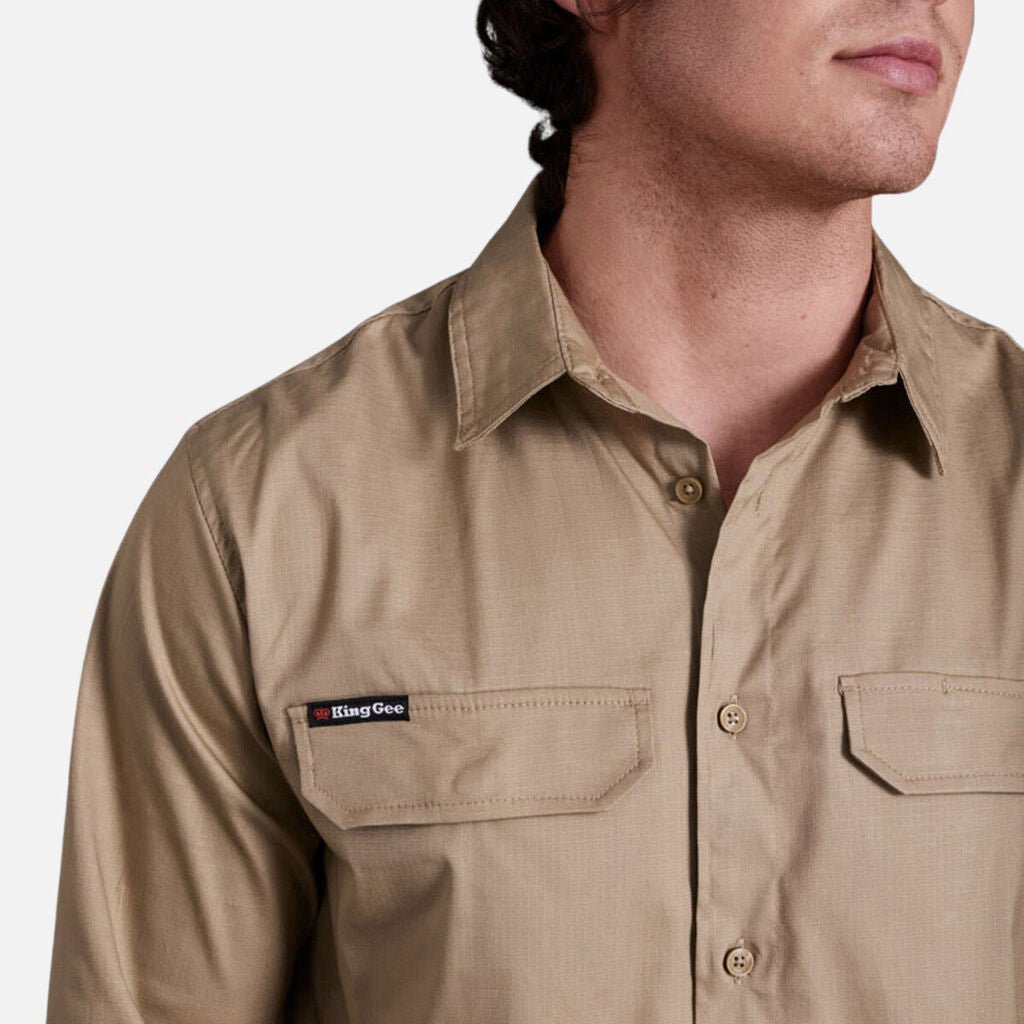 Workcool Pro Stretch Ripstop LS Work Shirt Men’s Durable Cooling Vents Khaki K14021 - Land to Coast