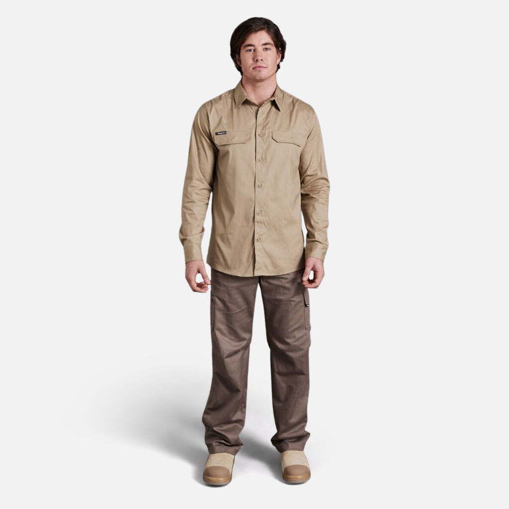 Workcool Pro Stretch Ripstop LS Work Shirt Men’s Durable Cooling Vents Khaki K14021 - Land to Coast