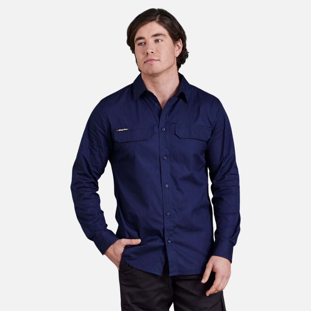 Workcool Pro Stretch Ripstop LS Work Shirt Men’s Durable Cooling Vents Navy K14021 - Land to Coast