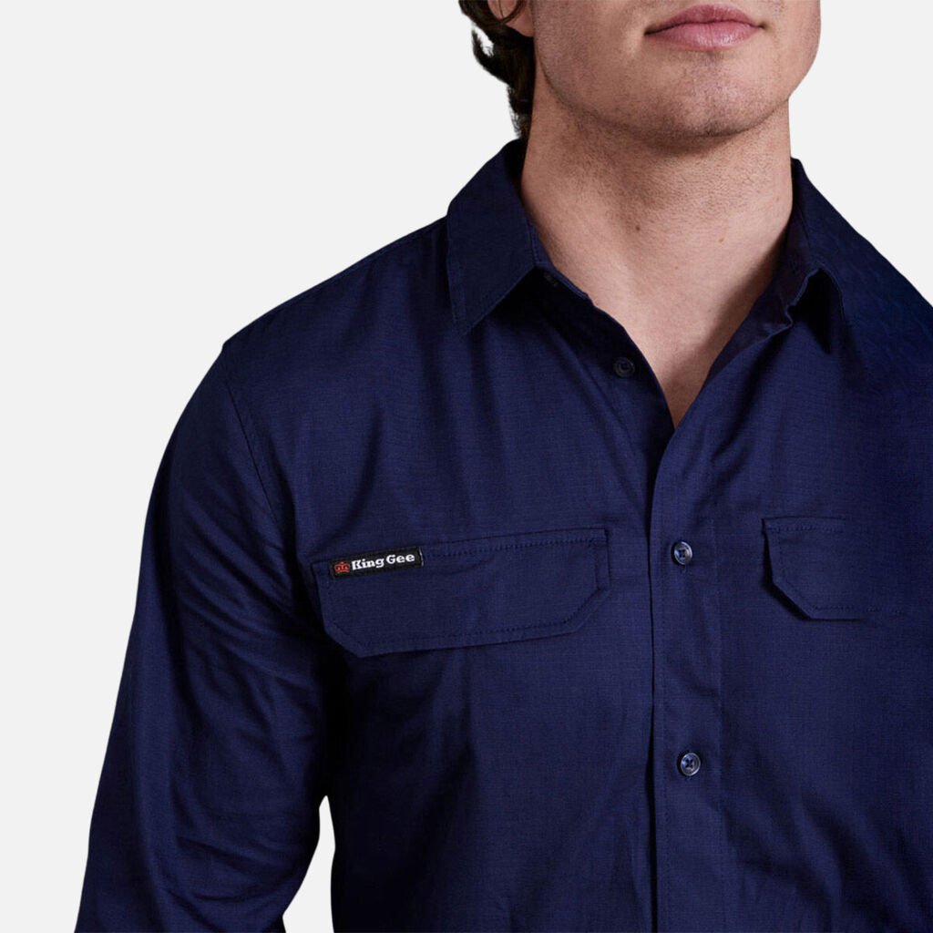 Workcool Pro Stretch Ripstop LS Work Shirt Men’s Durable Cooling Vents Navy K14021 - Land to Coast