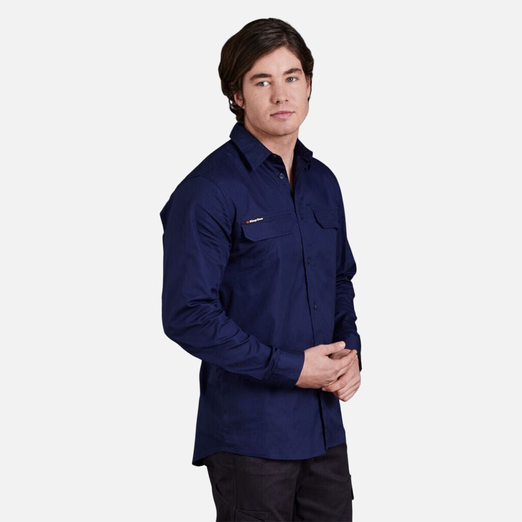 Workcool Pro Stretch Ripstop LS Work Shirt Men’s Durable Cooling Vents Navy K14021 - Land to Coast