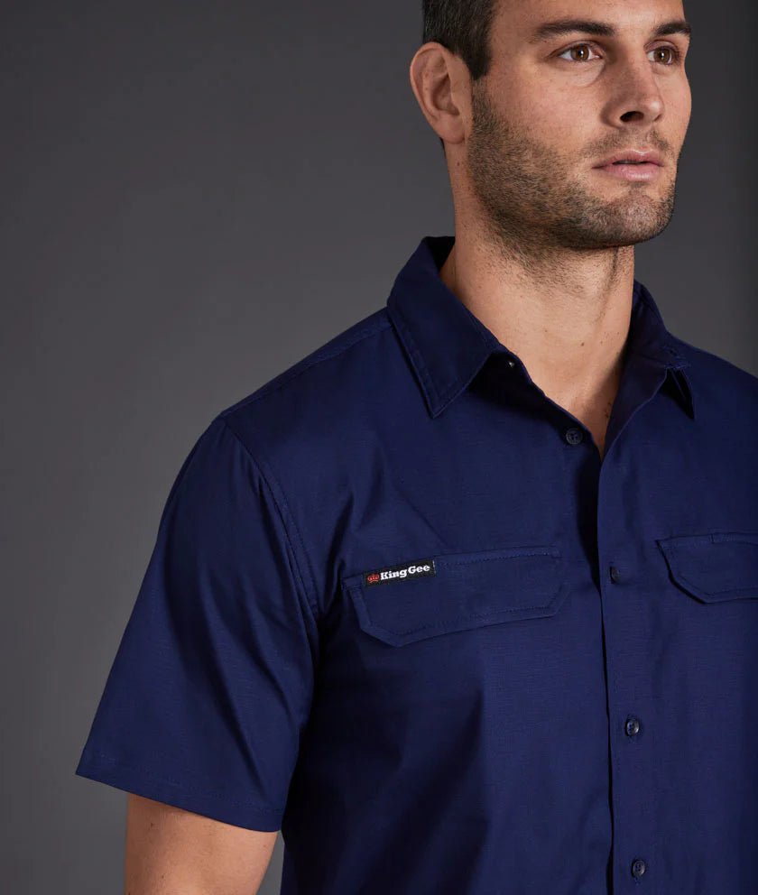 Workcool Pro Stretch Ripstop Short Sleeve Shirt Men’s Workwear Navy K14022 - Land to Coast