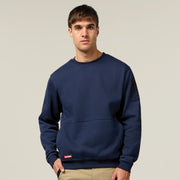 Hard Yakka Crew Neck Brushed Fleece Work Jumper Utility Pocket Navy Y19324