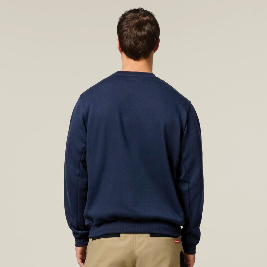 Hard Yakka Crew Neck Brushed Fleece Work Jumper Utility Pocket Navy Y19324
