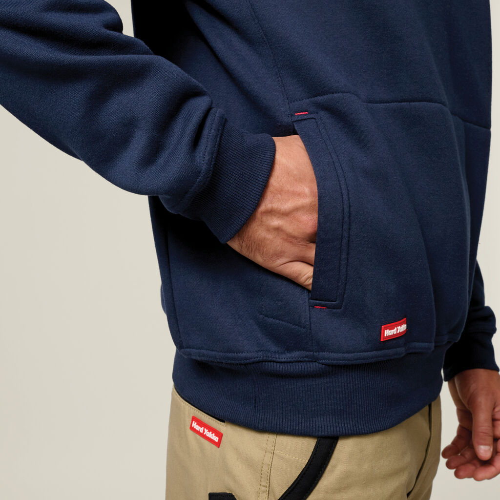 Hard Yakka Crew Neck Brushed Fleece Work Jumper Utility Pocket Navy Y19324