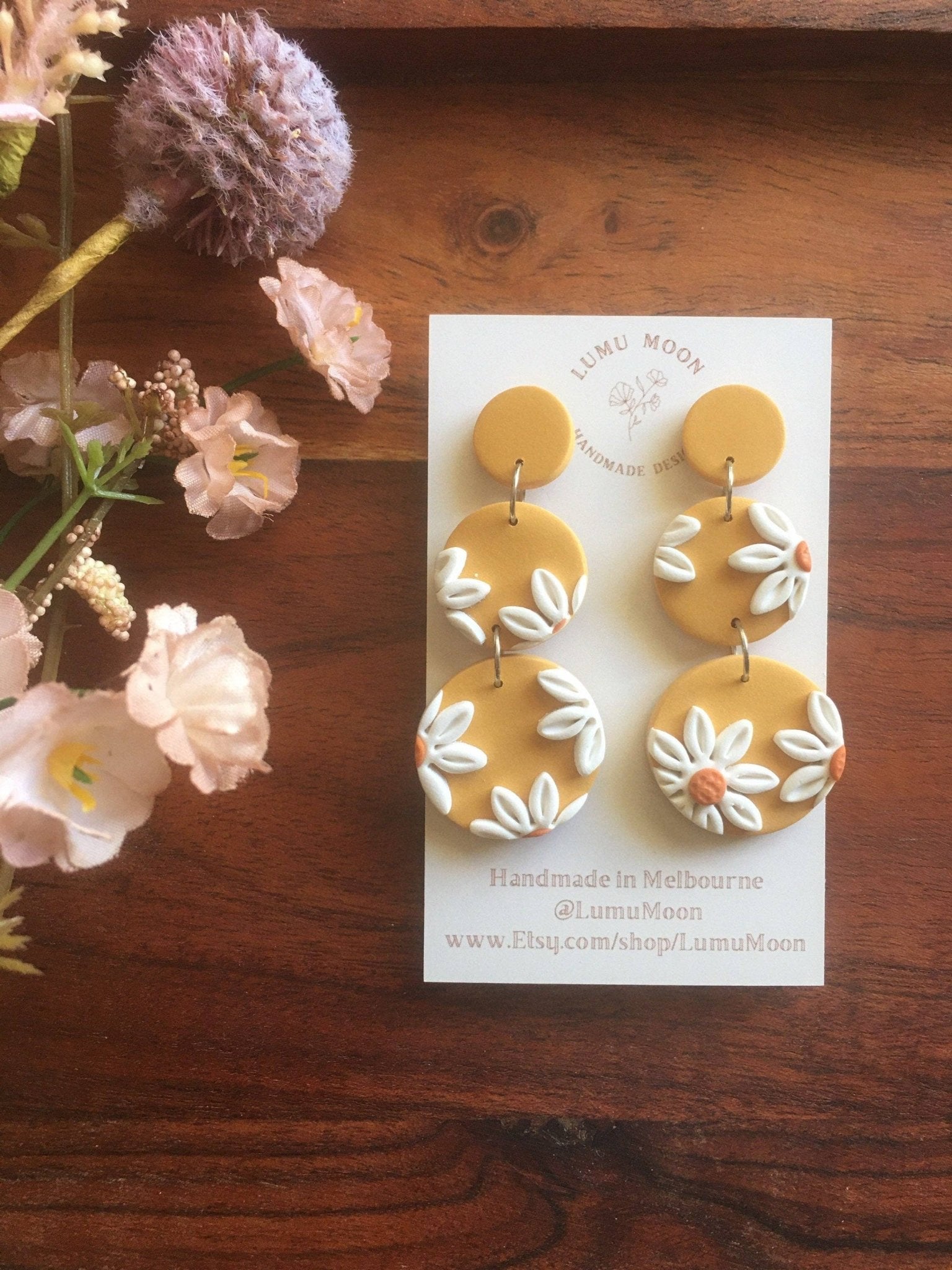 Yellow and Daisy Dangle Earrings - Land to Coast