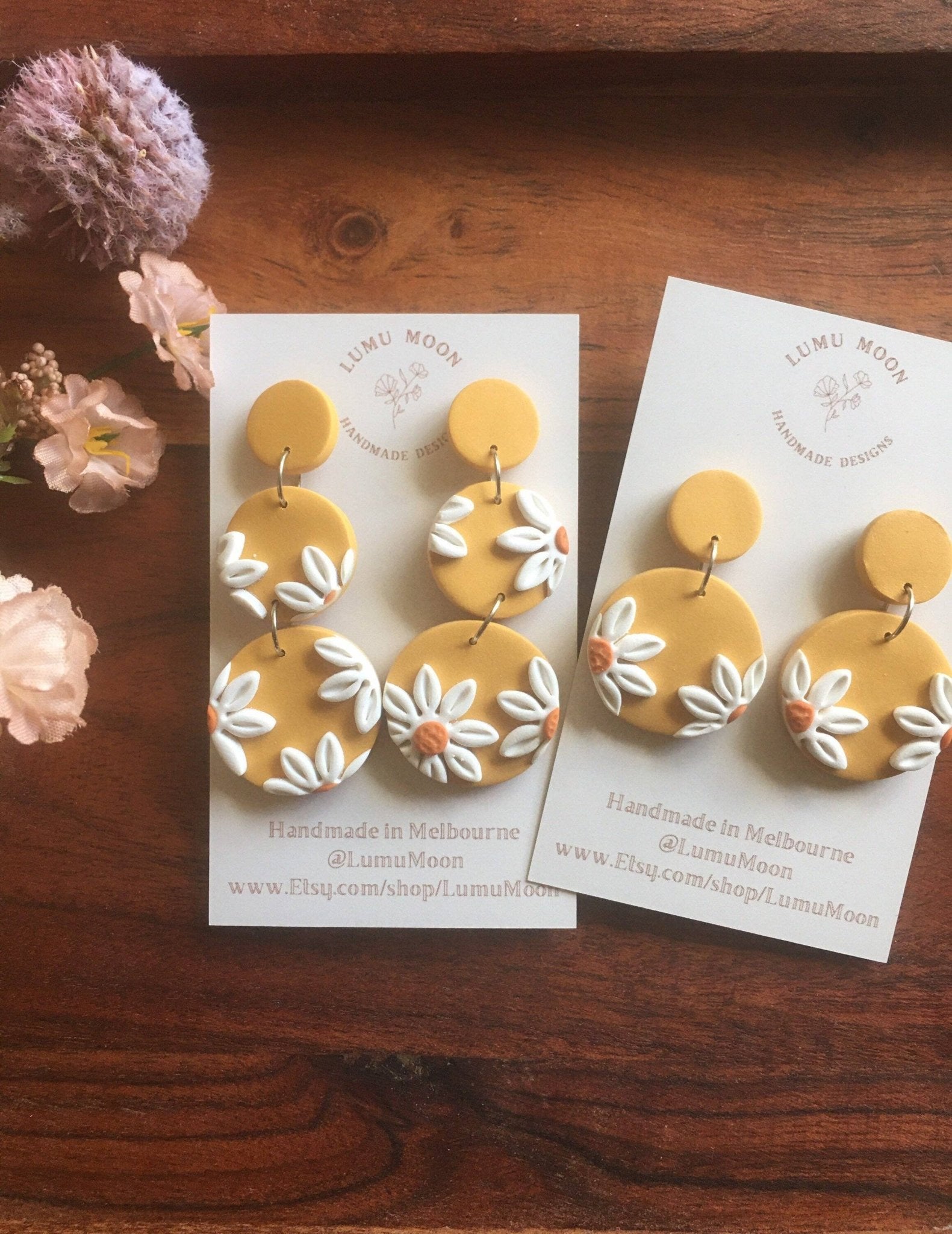 Yellow and Daisy Dangle Earrings - Land to Coast